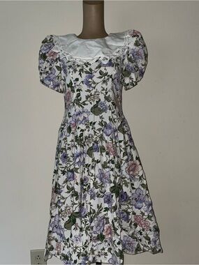Miss Dorby White Floral Midi Dress with Lavender and Green Print